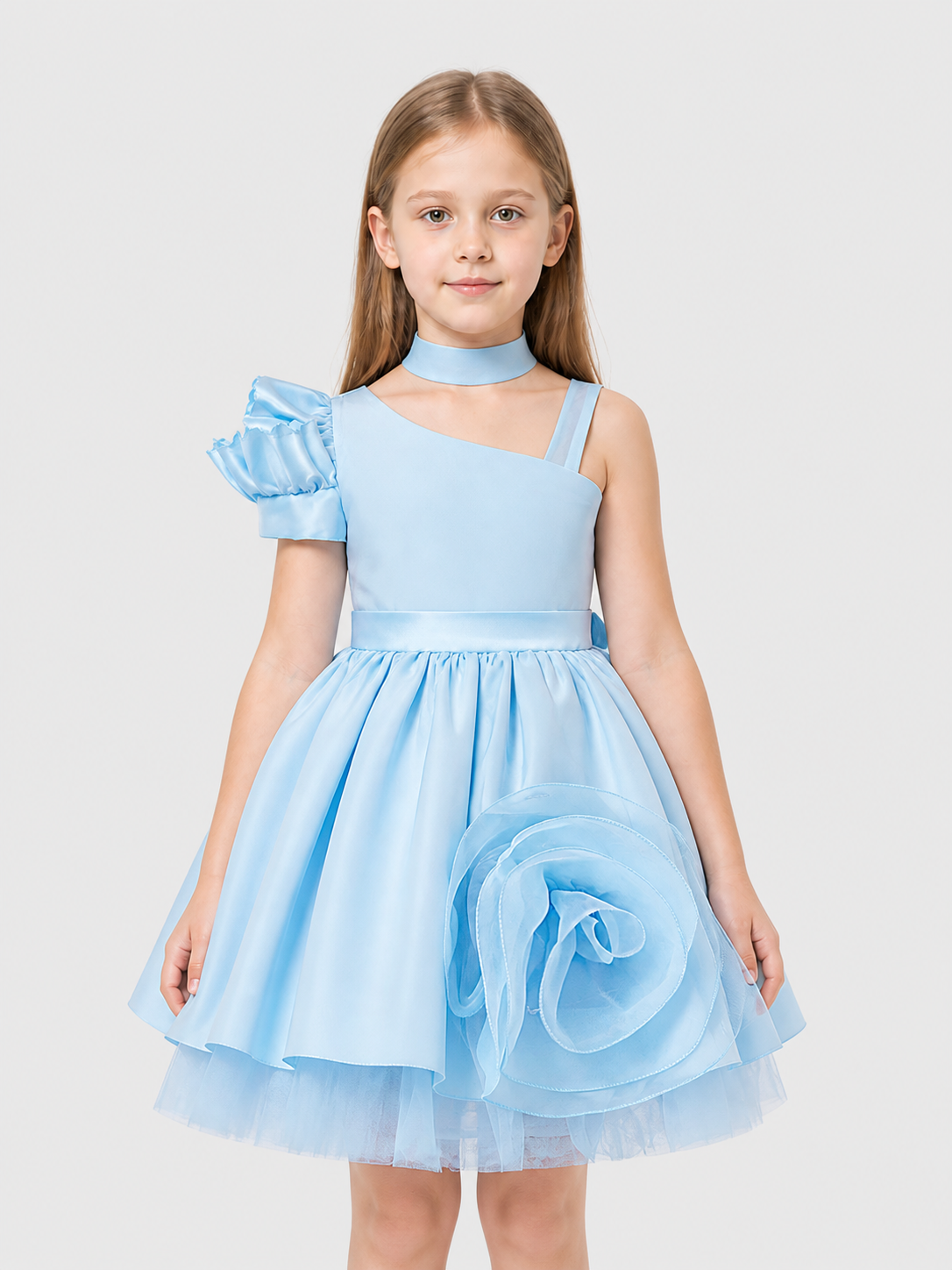 Blue Princess Dress for Girls with Rose and Choker Costume Dresses detail 3