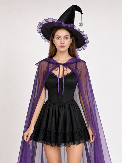 Witch Costume with Hat and Purple Cape