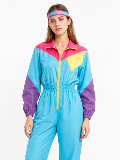 Retro Jumpsuit with a Zipper and Multicolored Panels product detail 3