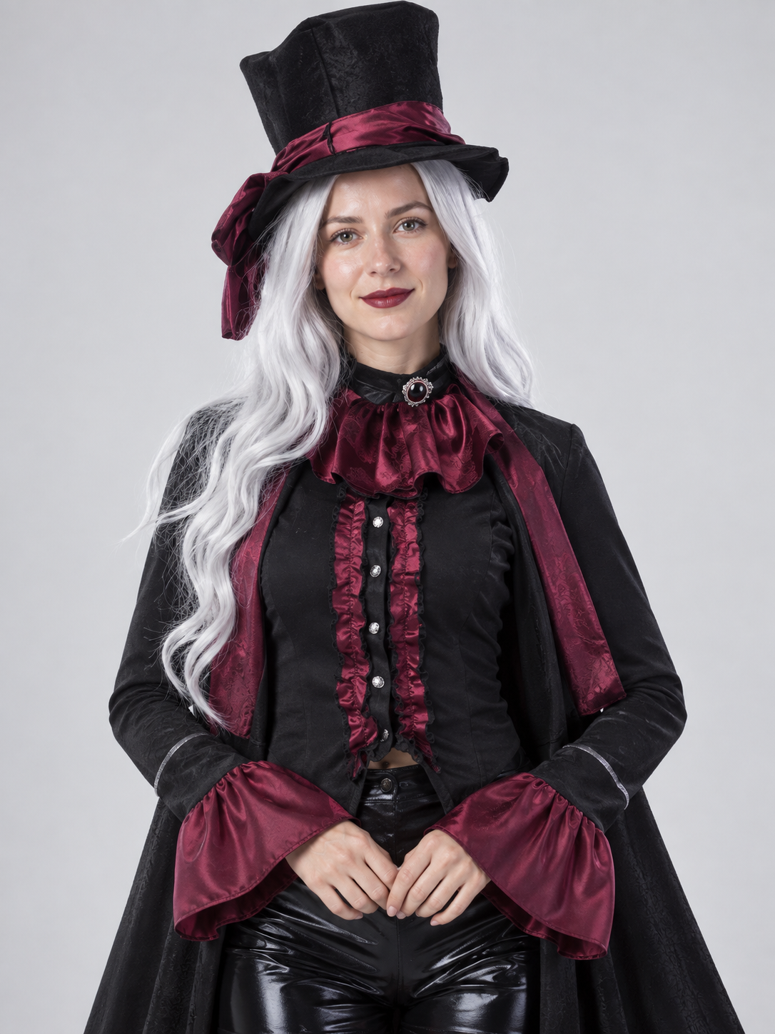 Adult Costume: Black and Burgundy with Top Hat
