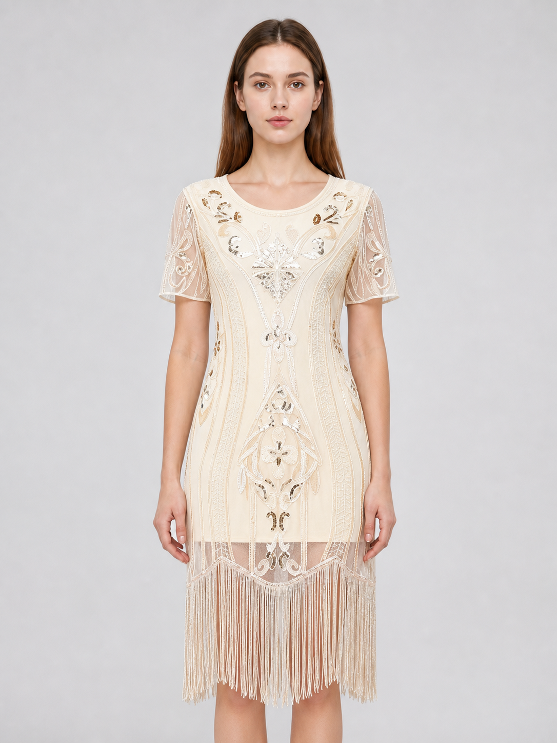1920s-Style Dress with Fringe and Embellishments