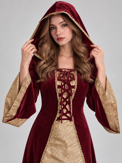 Burgundy Witch Costume with Gold Trim