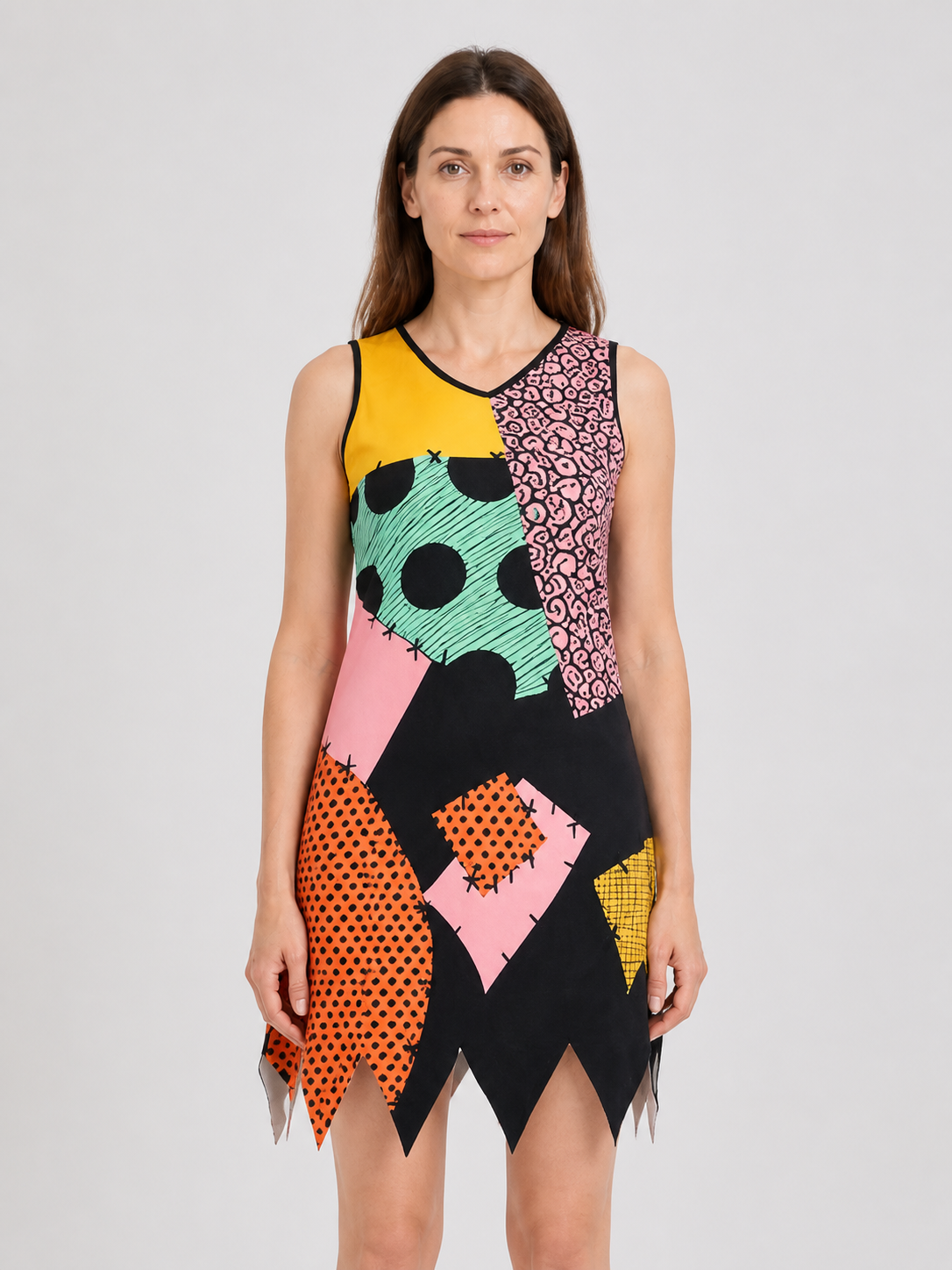 Sally Cosplay Costume Dress, Patchwork Design Costume Dresses detail 3
