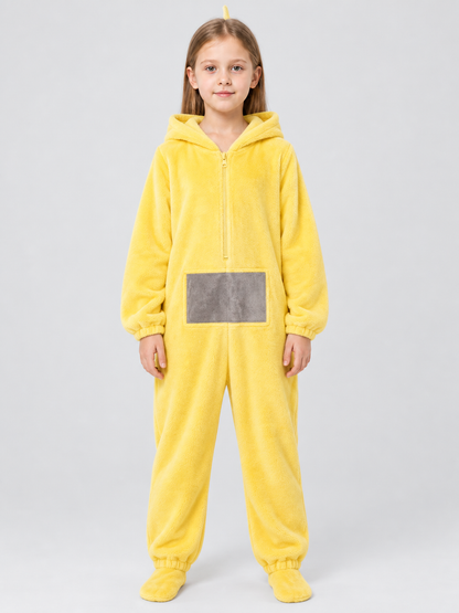 Yellow Flannel Hooded Jumpsuit Pajama