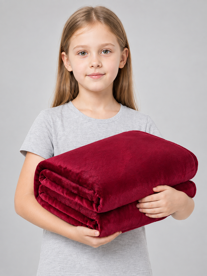 Burgundy-Red Fleece Blanket with a Fuzzy Surface