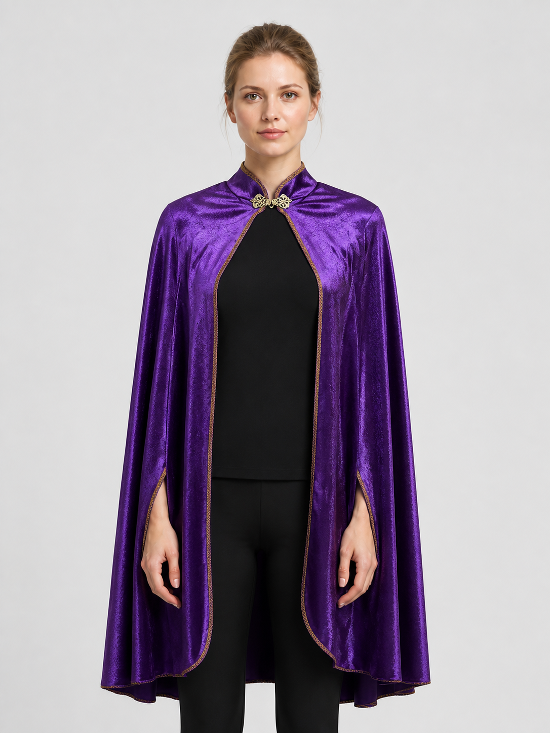 Long Purple Cape with Gold Trim Costume Capes detail 3