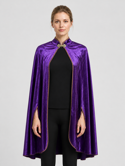 Long Purple Cape with Gold Trim Costume Capes detail 3