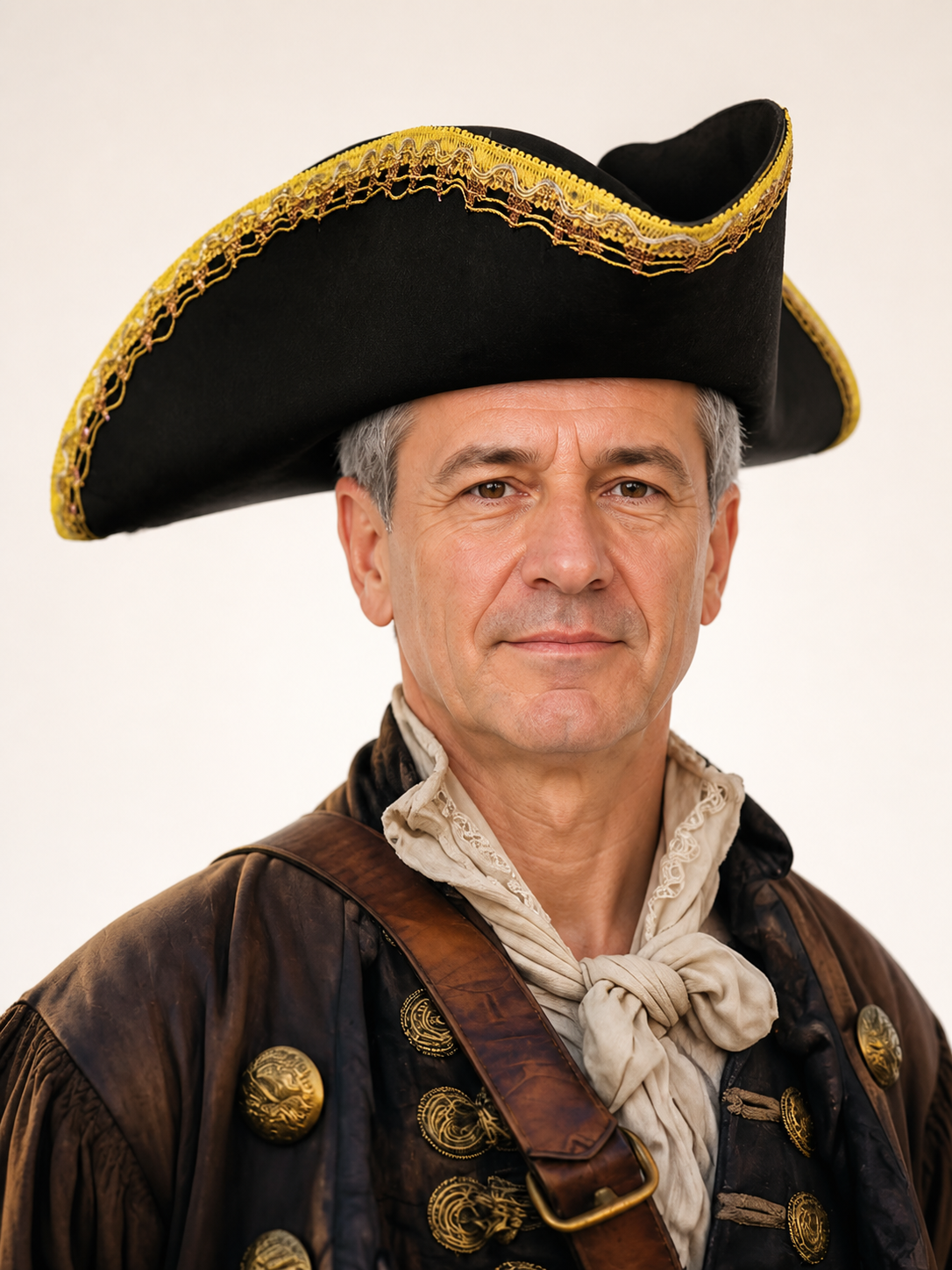Black tricorn hat with gold trim product view 26