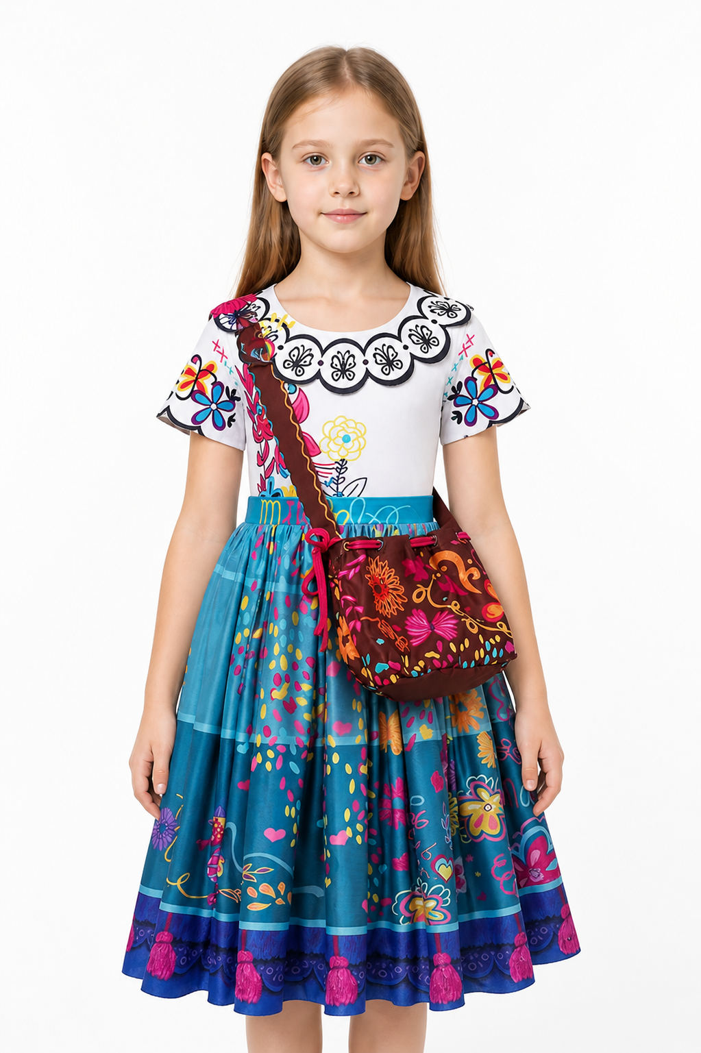 Girls' Multicolor Princess Dress with Floral Print Costume Dresses detail 3