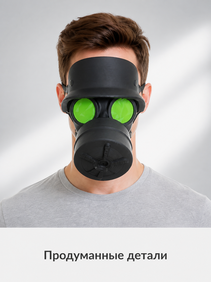 Halloween Gas Mask-Style Mask with Green Lenses Costume Masks detail 2