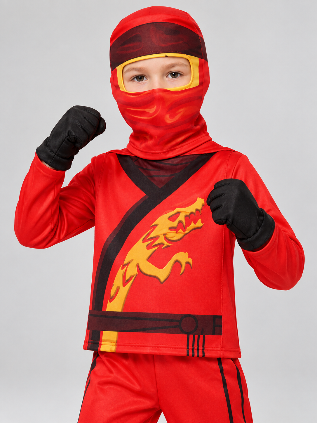 Kids' Ninja Costume Red with Golden Dragon