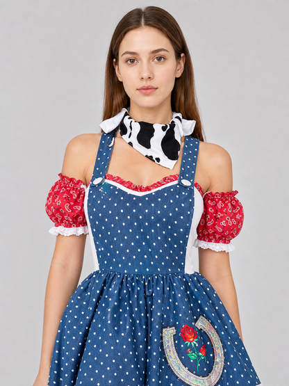 Western-themed cosplay dress with apron and badge Costume Dresses detail