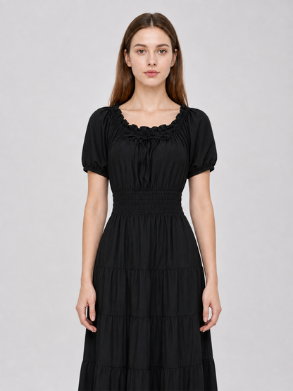 Black Tiered Maxi Dress with Ruching