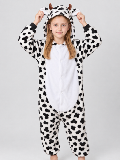 Flannel Hooded Pajama Jumpsuit with Ears and Horns