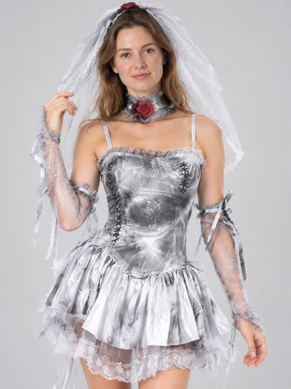 Vampire Costume with Dress, Veil, and Gloves