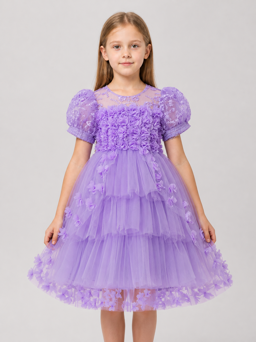 Full Festive Dress with Tulle and Floral Decor Costume Dresses detail 3
