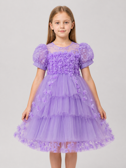 Full Festive Dress with Tulle and Floral Decor Costume Dresses detail 3
