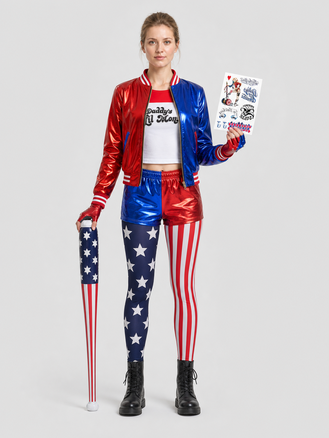 Harley Quinn Cosplay Costume, Jacket, Shorts, Gloves Costumes detail 3
