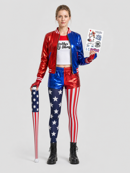 Harley Quinn Cosplay Costume, Jacket, Shorts, Gloves Costumes detail 3