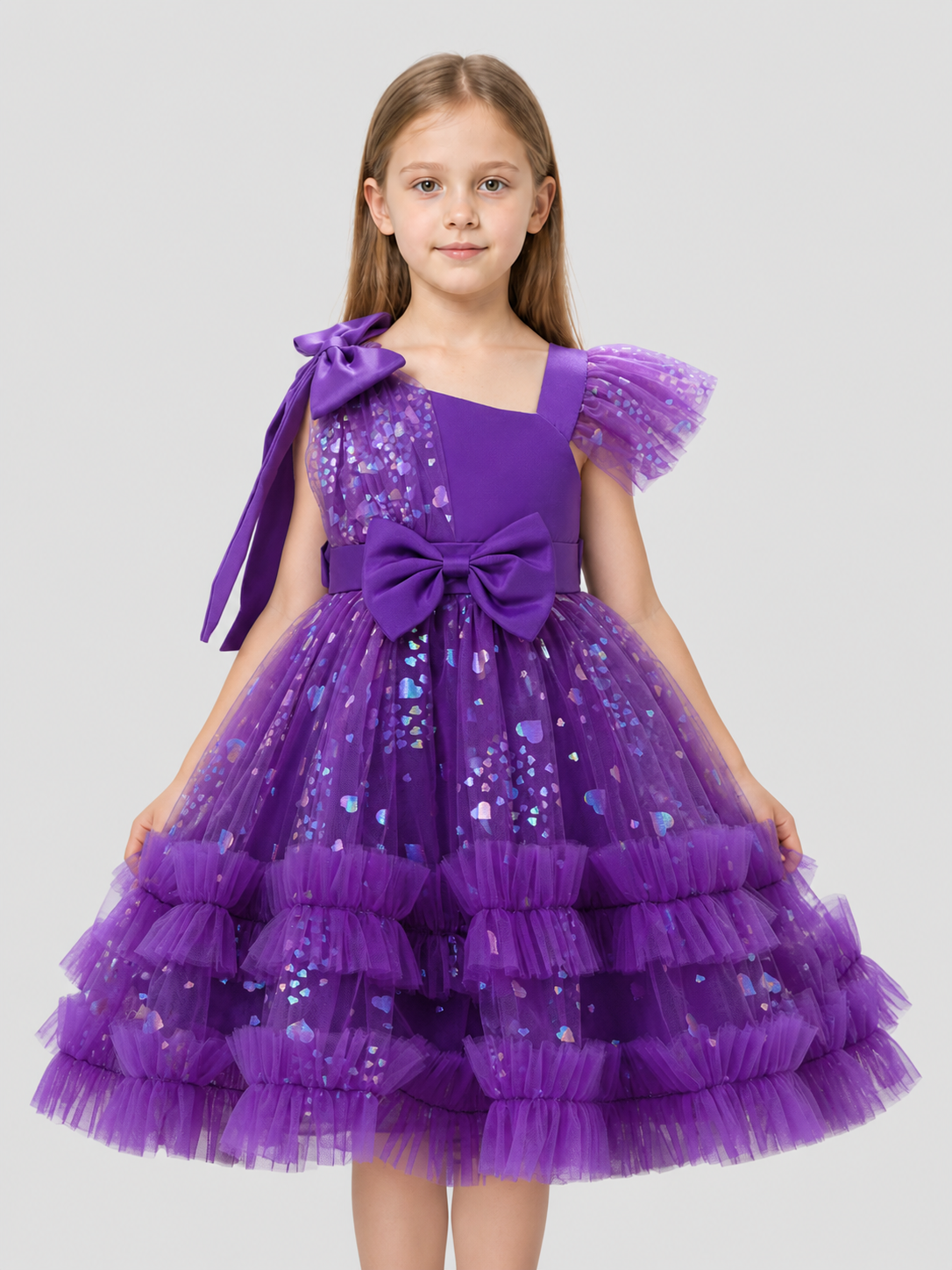 Girls’ Purple Sequin Dress with a Full Skirt product detail 3