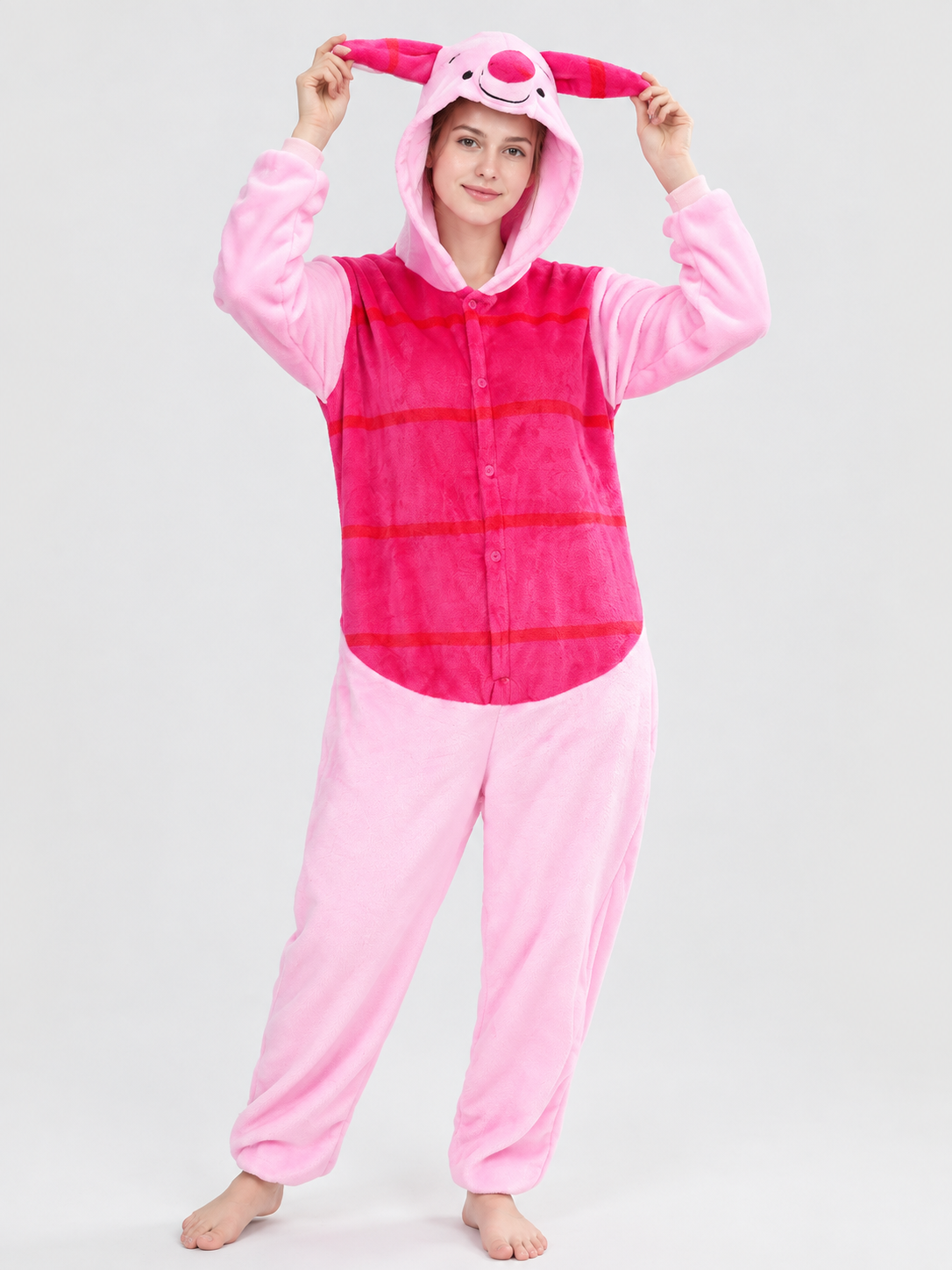 Flannel Hooded Pajama Jumpsuit with Ears