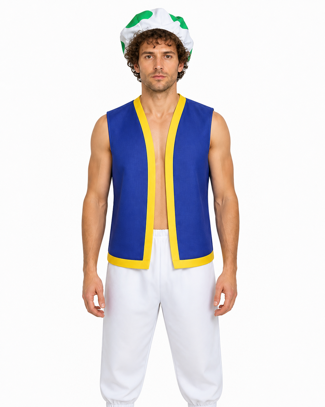 Toad Costume with Blue Vest and White Pants for Halloween Costumes detail 3