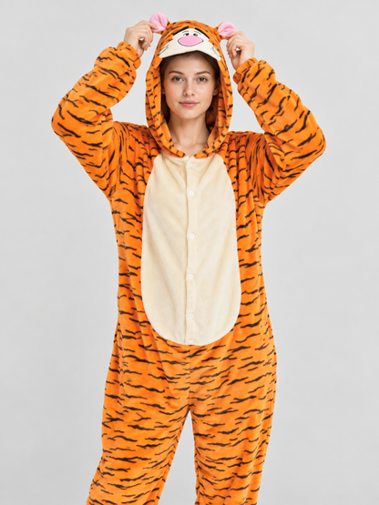 Pajama Jumpsuit with Ears and Paw Cuffs