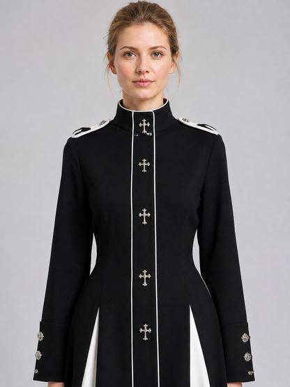 Gothic Maxi Dress with White Trim Costume Dresses detail 2