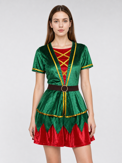 Christmas Elf Costume: Top, Skirt, Hat, and Belt