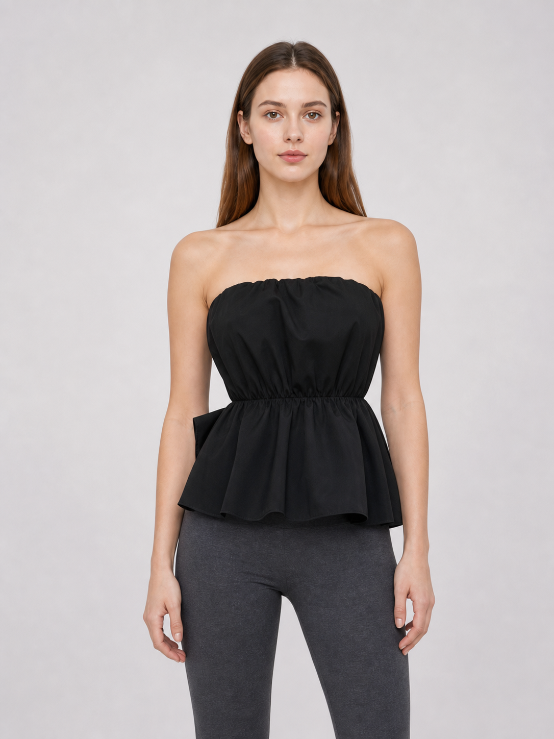 Black Bandeau Dress with a Ruched Top
