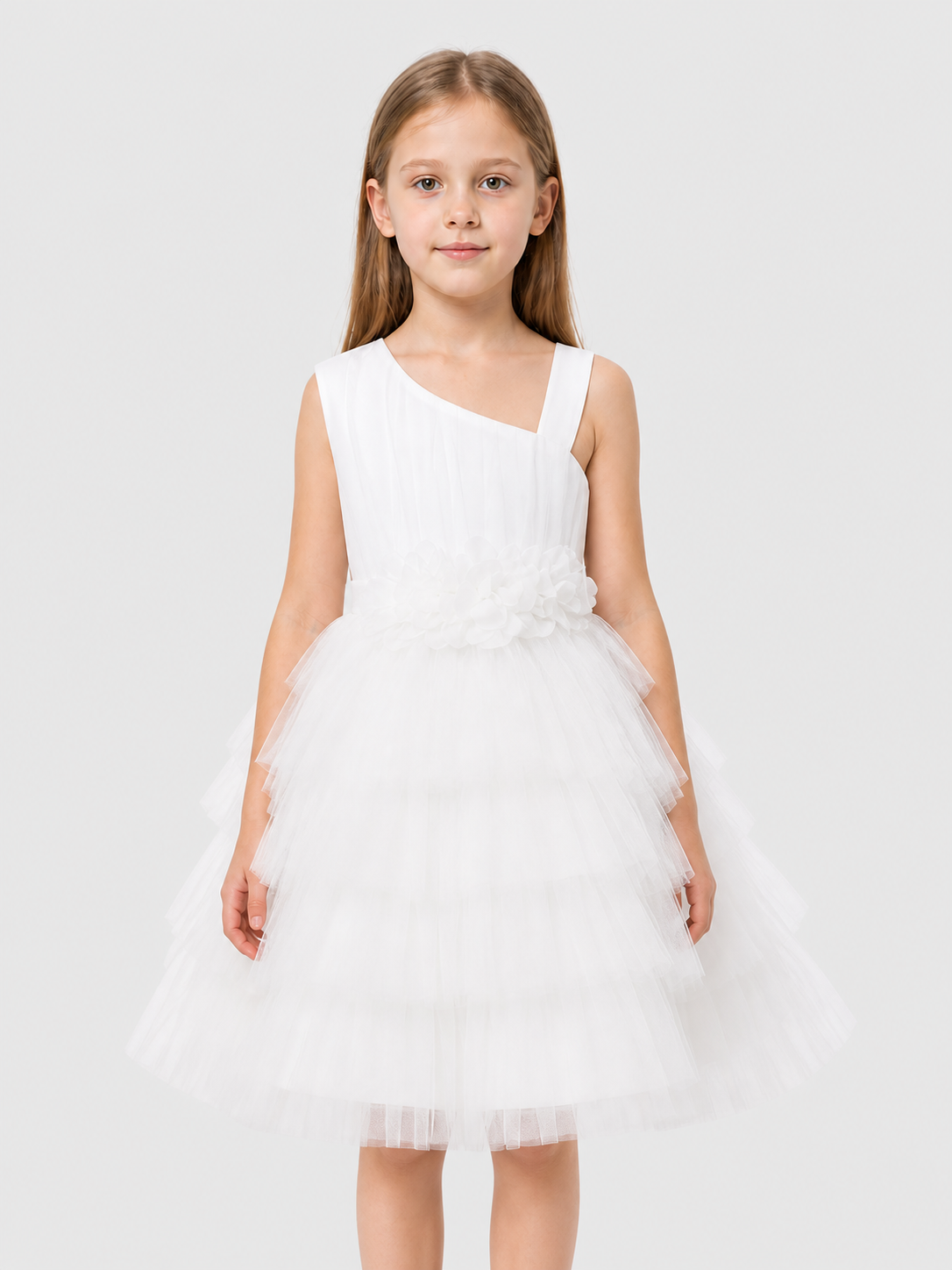 White Girls’ Dress with a Full Tulle Skirt product detail 3