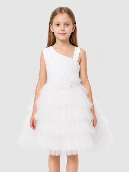 White Girls’ Dress with a Full Tulle Skirt product detail 3