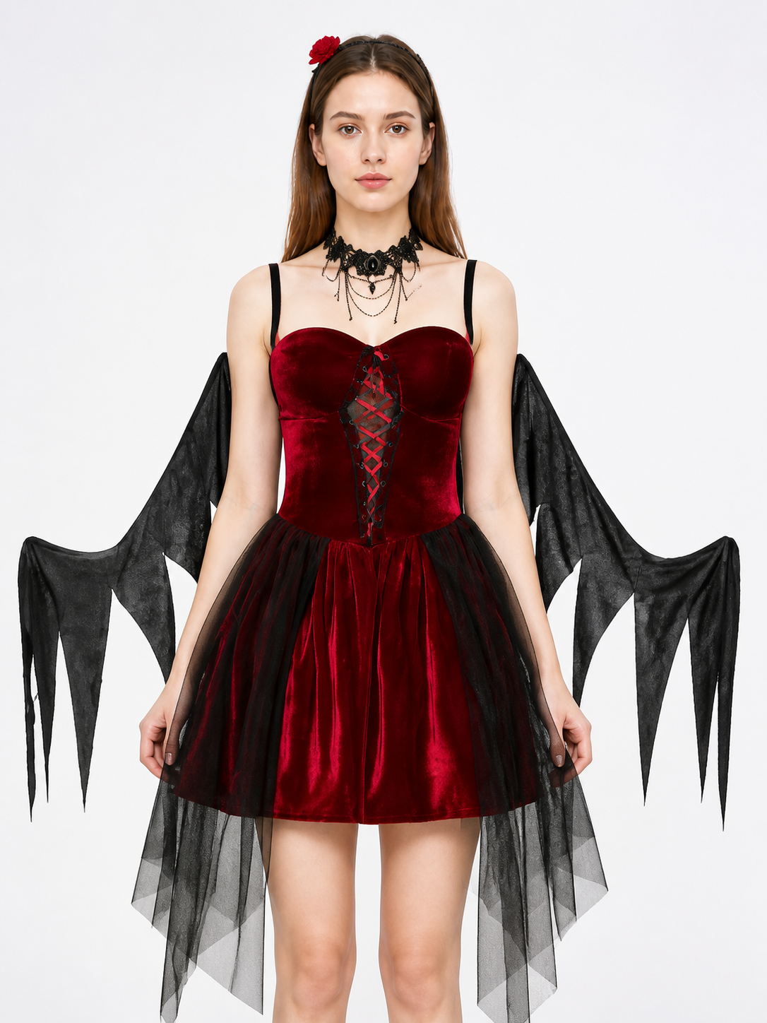 Black and Red Halloween Dress with Wings Costume Dresses detail 3