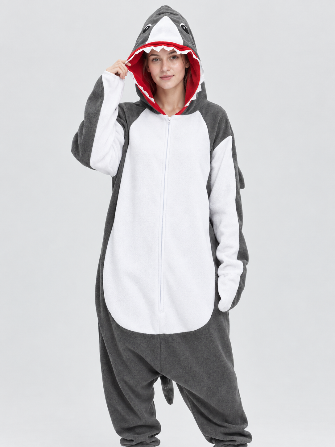Fleece Shark Hooded Pajama Jumpsuit