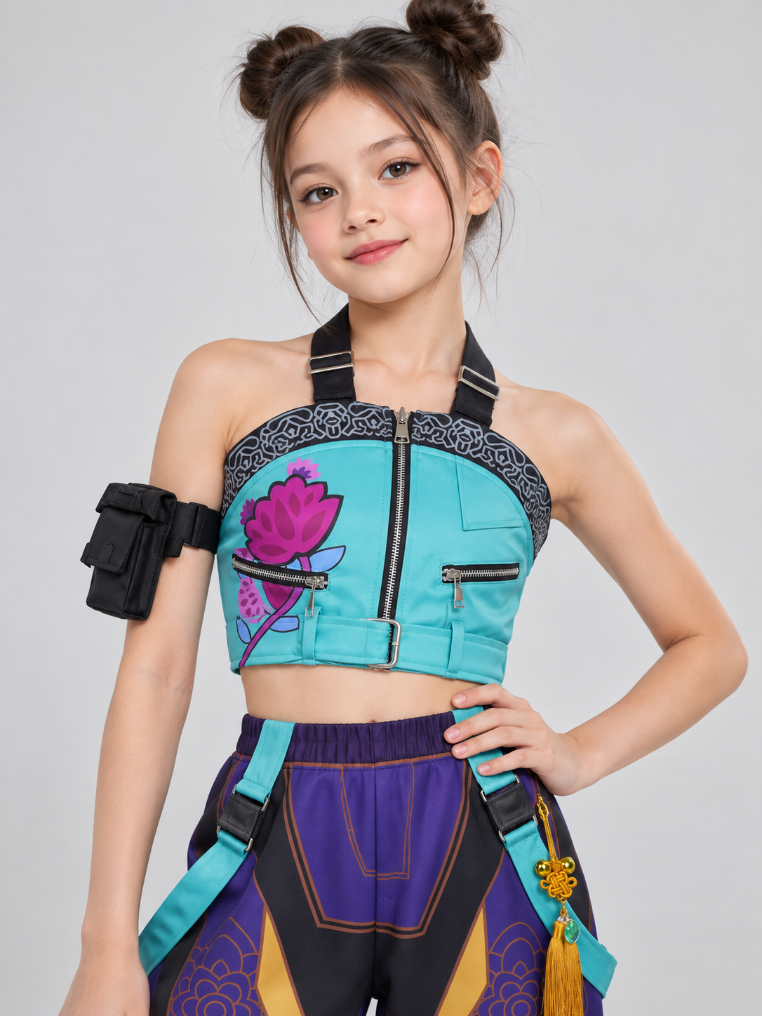Turquoise Kids' Cosplay Costume with Top and Pants