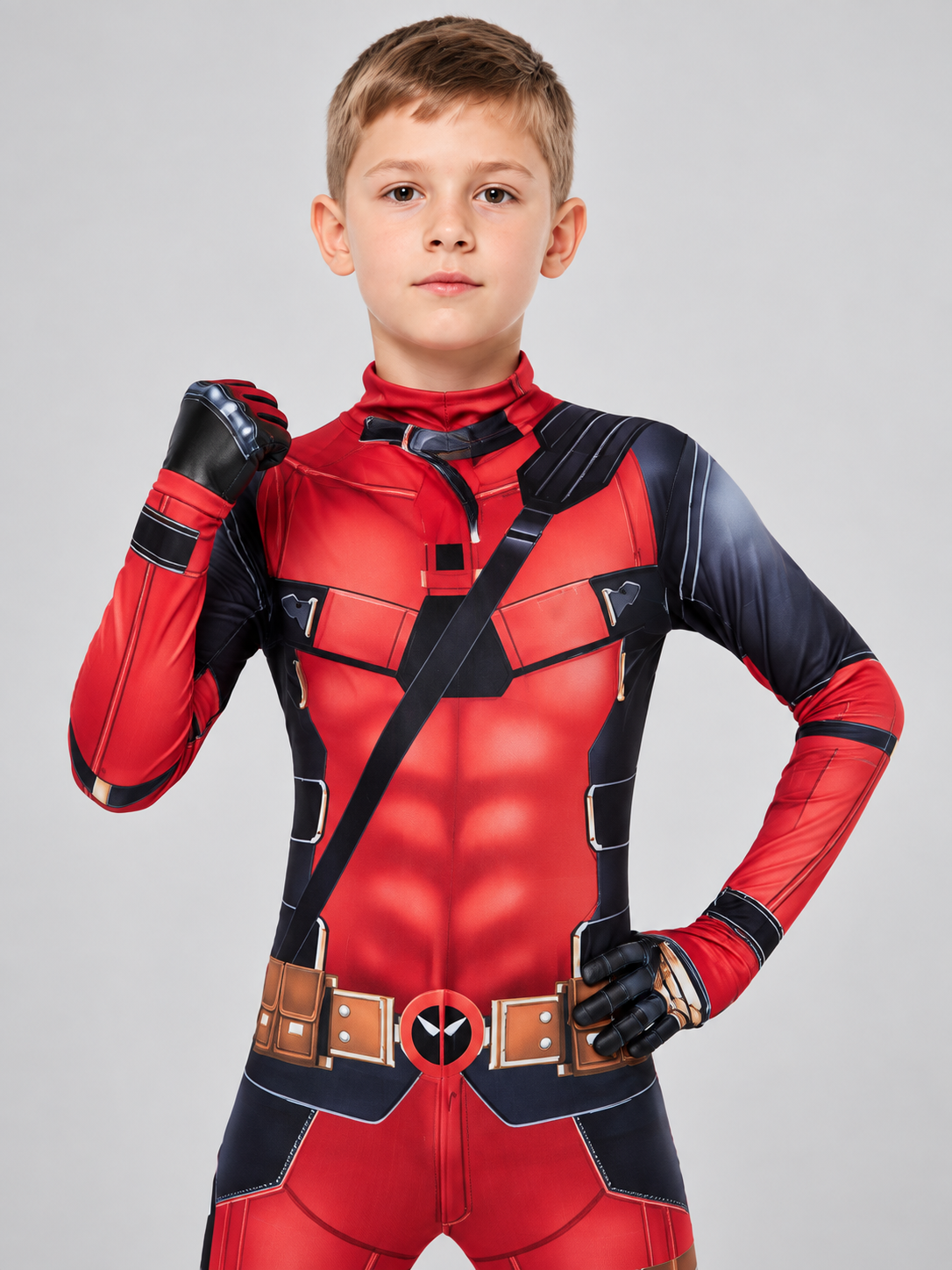 Red and Black Superhero Costume with Hooded Mask