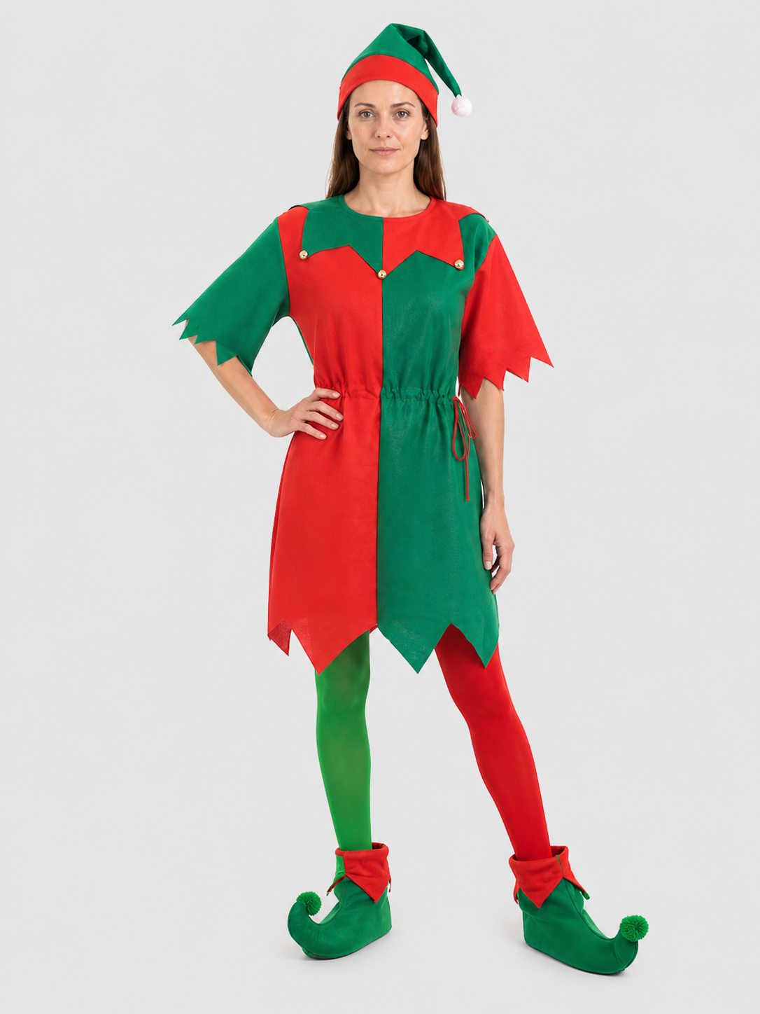 Christmas Elf Costume with Hat, Red and Green Costume Headwear detail 3