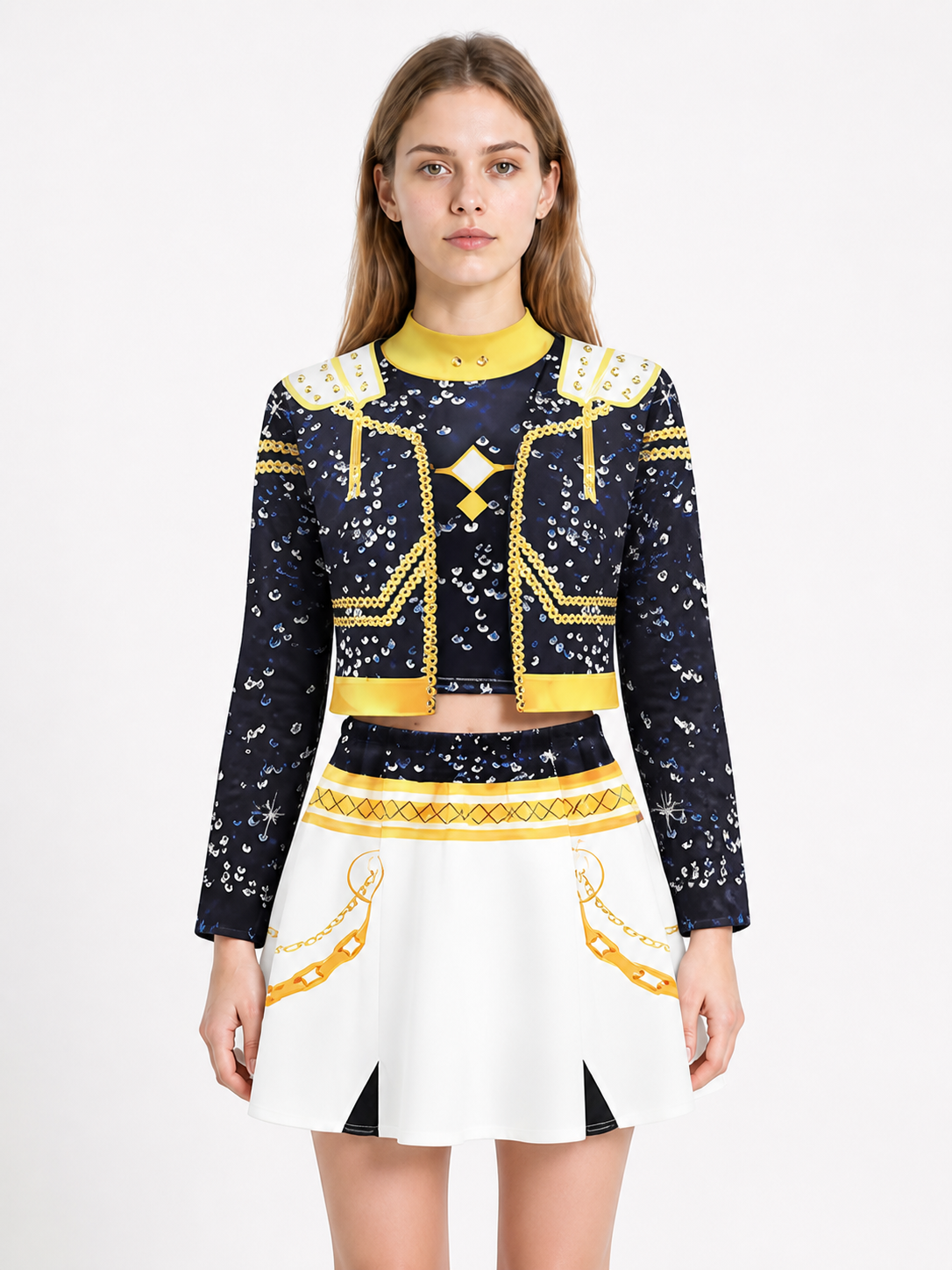 Children's Dark Blue Stage Costume with Jacket and Skirt Costumes detail 3