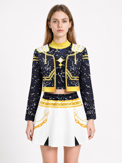 Children's Dark Blue Stage Costume with Jacket and Skirt Costumes detail 3