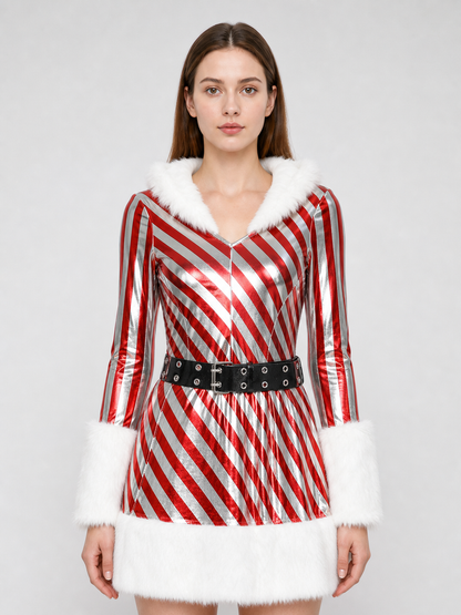 Christmas Hooded Dress with Fuzzy Trim Costume Dresses detail 2