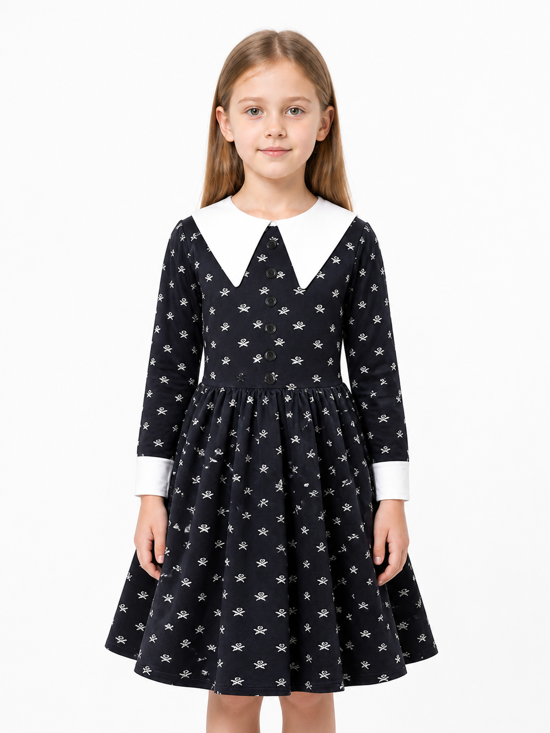 Children's Carnival Dress with Skulls and a White Collar Costume Dresses detail 3