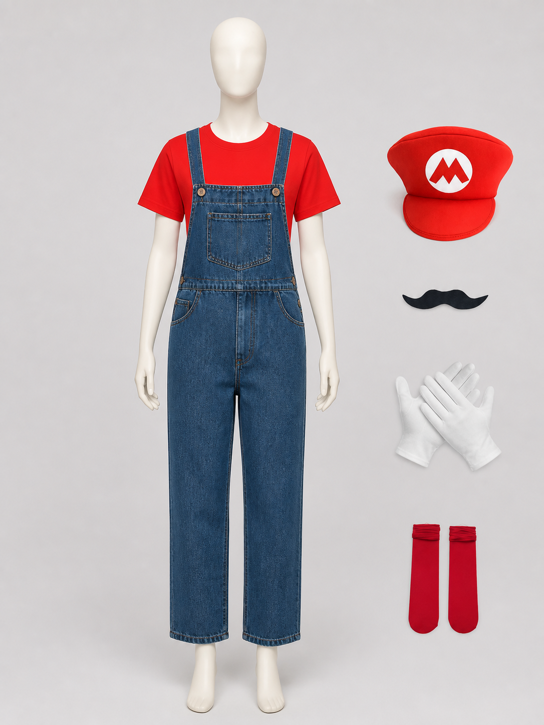 Mario Costume with T-Shirt, Hat, Mustache, and Overalls Costume Headwear detail 3