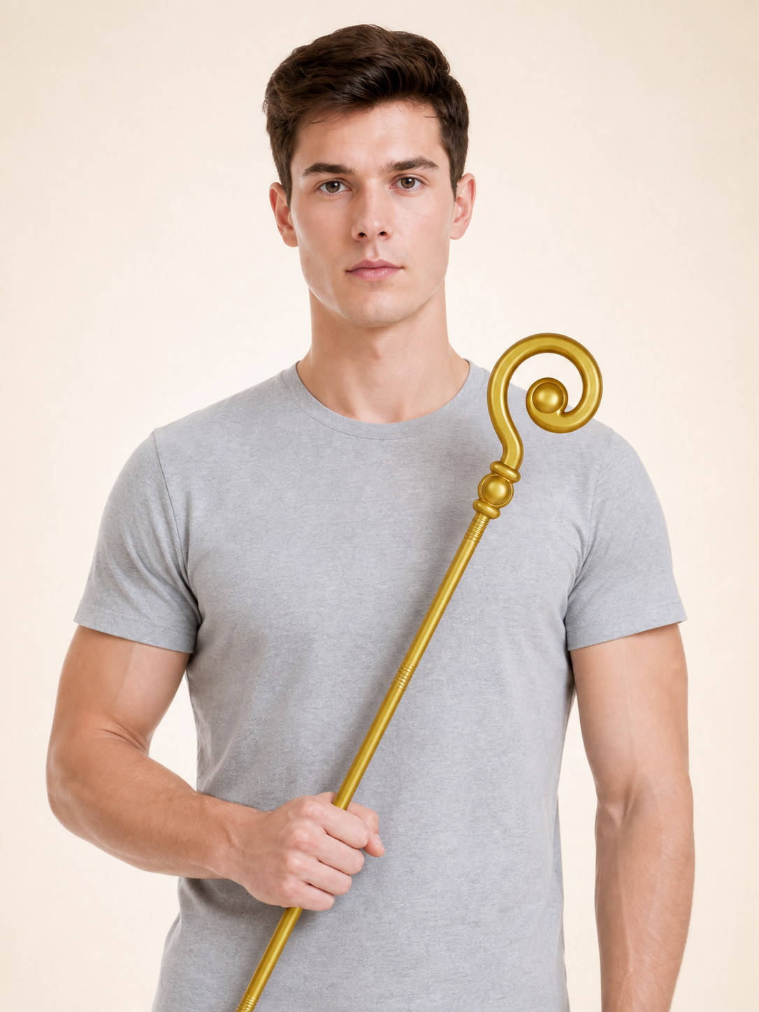 Single Gold Magic Wand With Spiral Curled Top, Spherical Center Ornament
