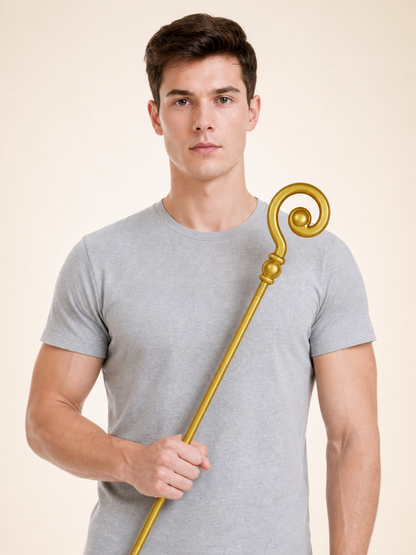 Single Gold Magic Wand With Spiral Curled Top, Spherical Center Ornament