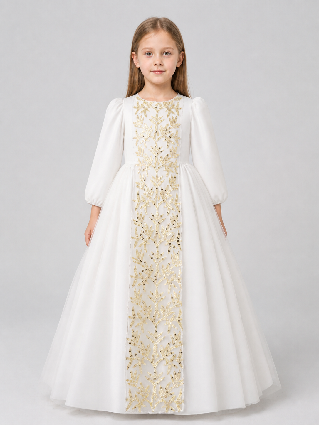 White Girls' Princess Dress with a Full Skirt and Sequins Costume Dresses detail 3