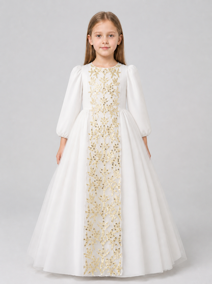 White Girls' Princess Dress with a Full Skirt and Sequins Costume Dresses detail 3