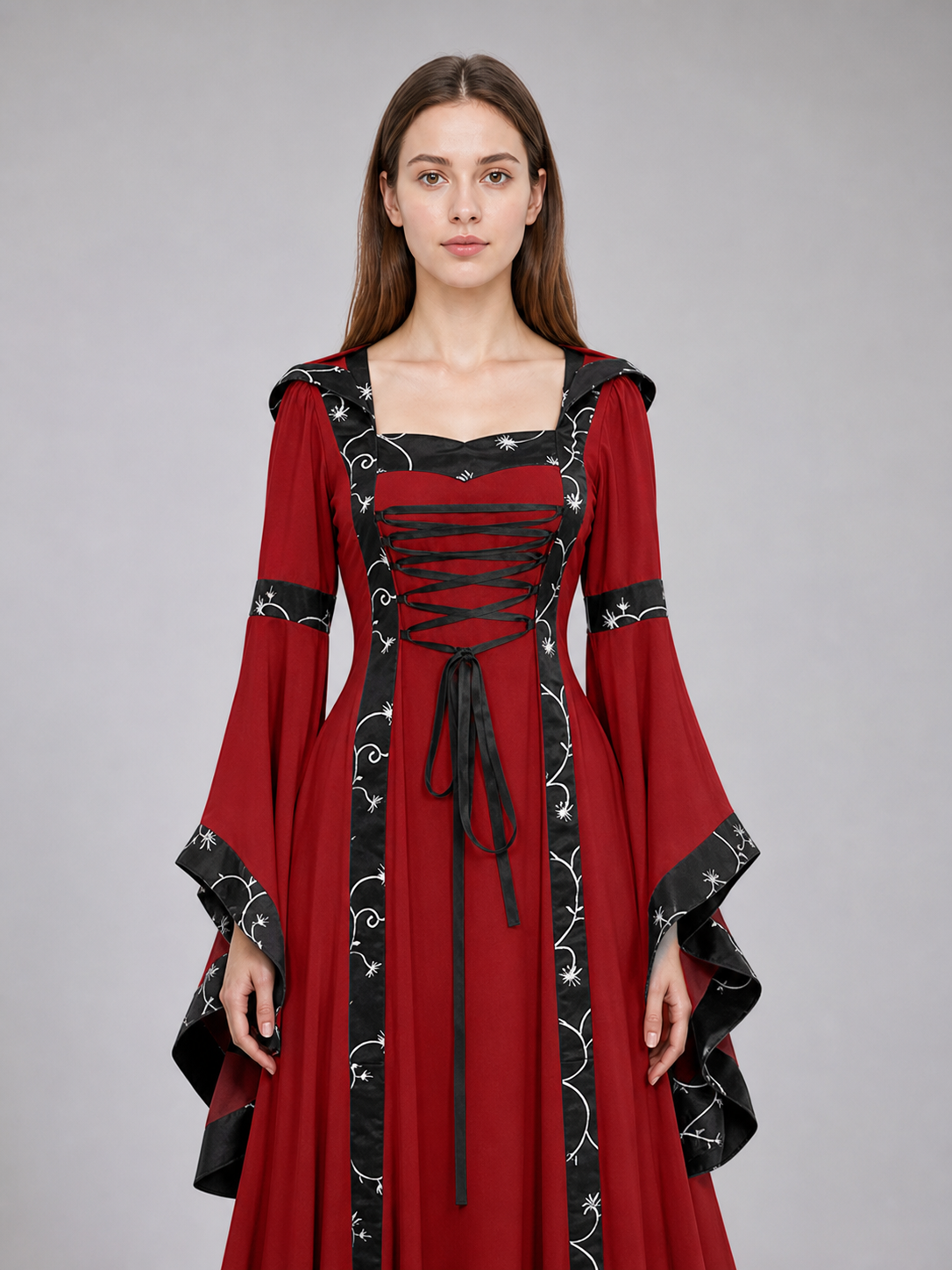 Gothic Medieval Hooded Lace-Up Dress