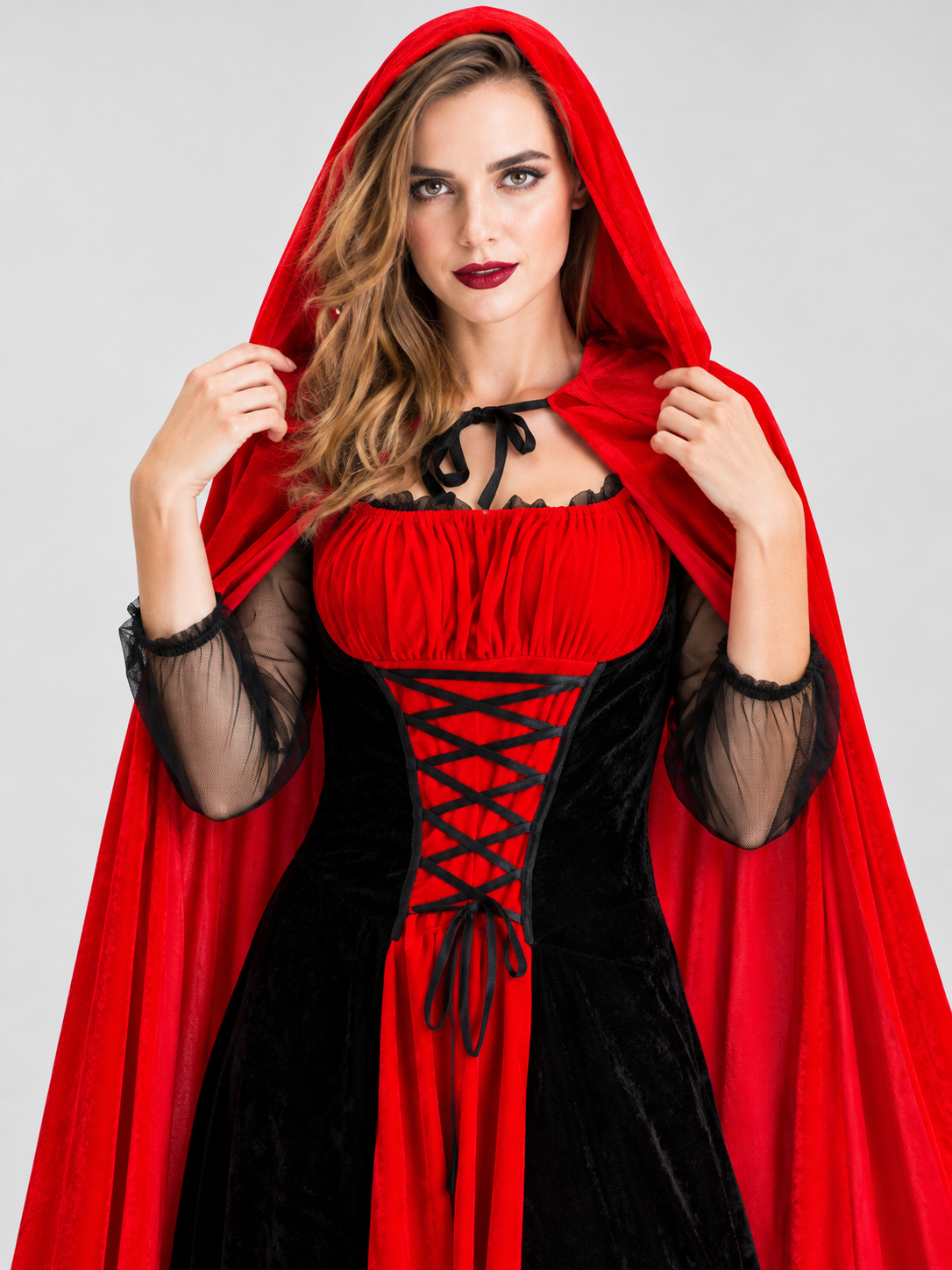 Red and Black Vampire Costume with Cape and Dress
