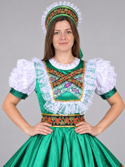Russian Folk Dance Costume Green with Lace