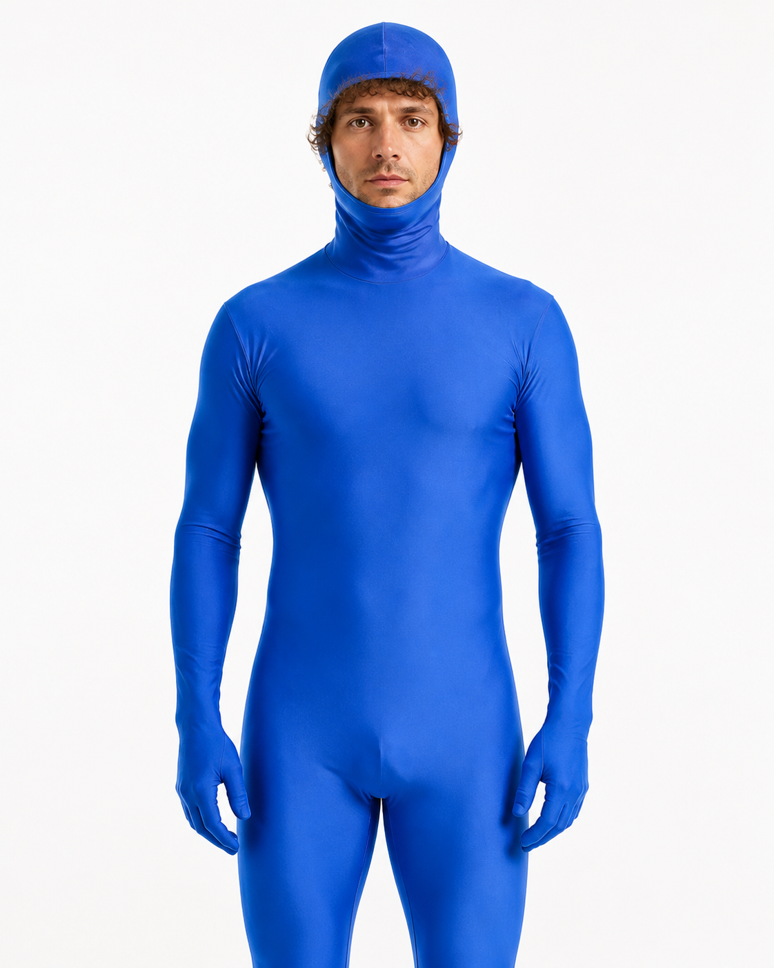 Blue Hooded Zentai Suit with an Open Face product detail 3